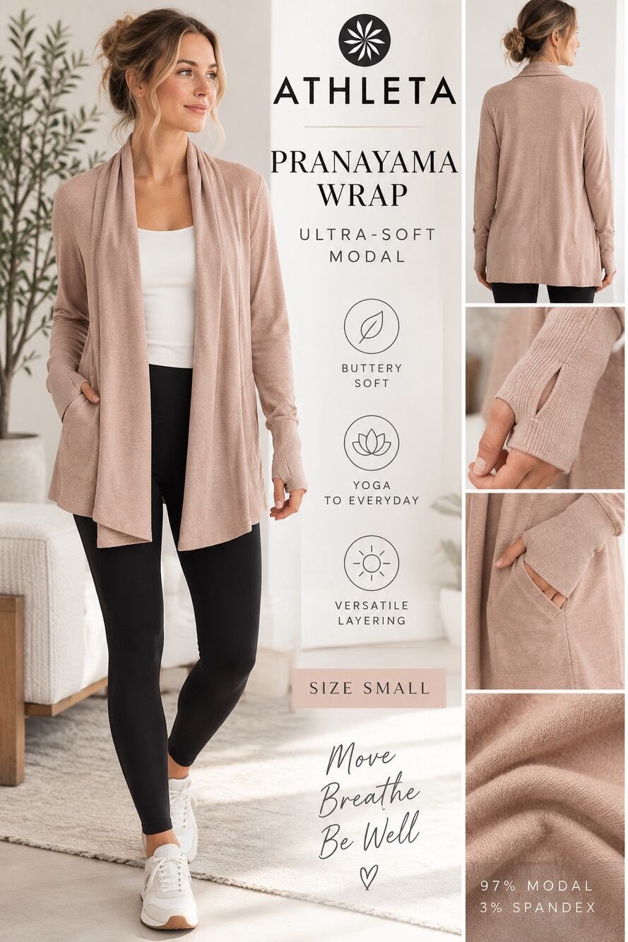 Cozy Athleisure Athleta Pranayama Wrap Cardigan Blush Pink Modal Draped Yoga S
